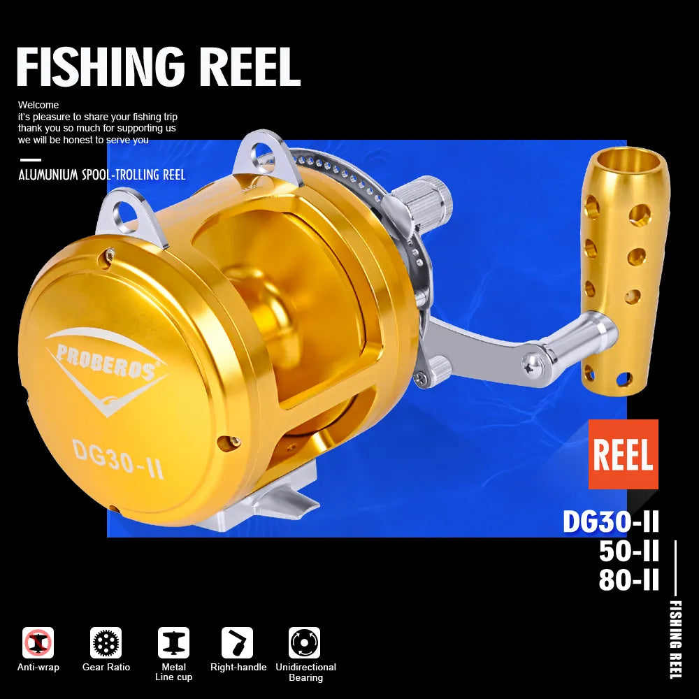 DG80 Jigging Fishing Reel Boat Two Speed Lever Drag Reels Aluminum CNC Machined 45KG Max Drag Sea Boat Trolling Reel