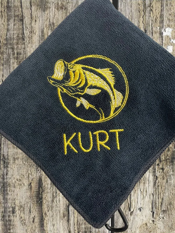 Custom Personalized Embroidered Fishing Towel with Clip, Bass Fishing Towel, Father's Day, Christmas, Birthday Gift/Fishing Gift