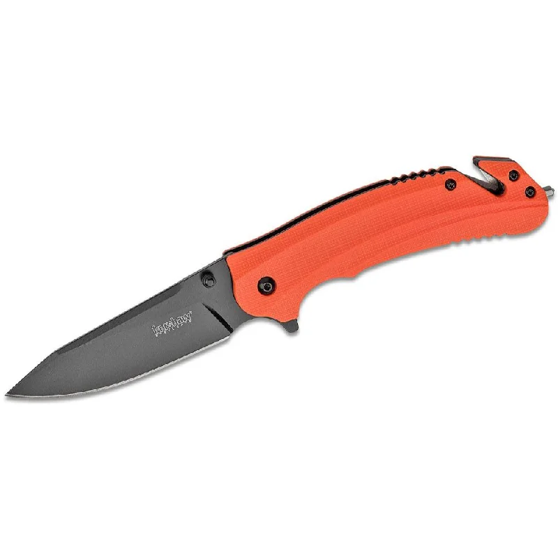 Kershaw - Barricade Assisted Flipper 3.5" Black Clip Point Blade, Orange Handles