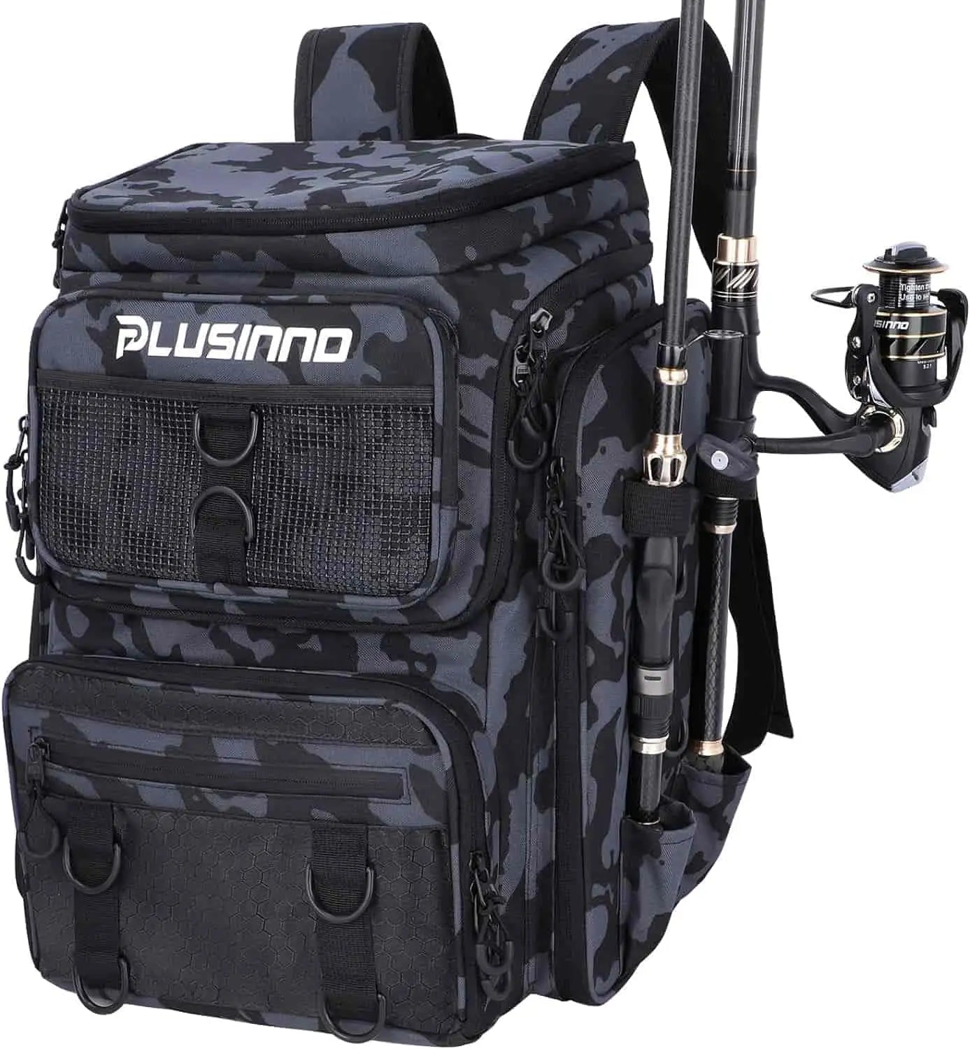 PLUSINNO Water-resistant Large Storage Fishing Tackle Bag with Rod Holders