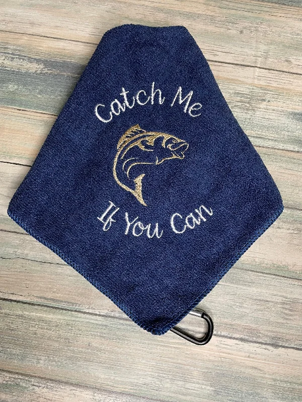 Custom Personalized Embroidered Fishing Towel with Clip, Catch Me If You Can with Bass/Father's Day, Christmas, Birthday Gift/Fishing Gift