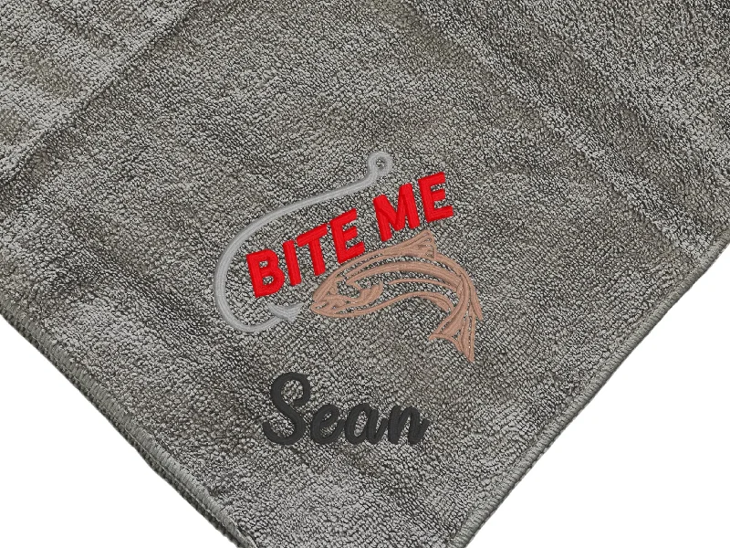 Personalized Embroidered Fishing Towel with Clip, Custom Fishing Towel Bite Me, Father's Day, Christmas, Birthday Gift/Fishing Gift