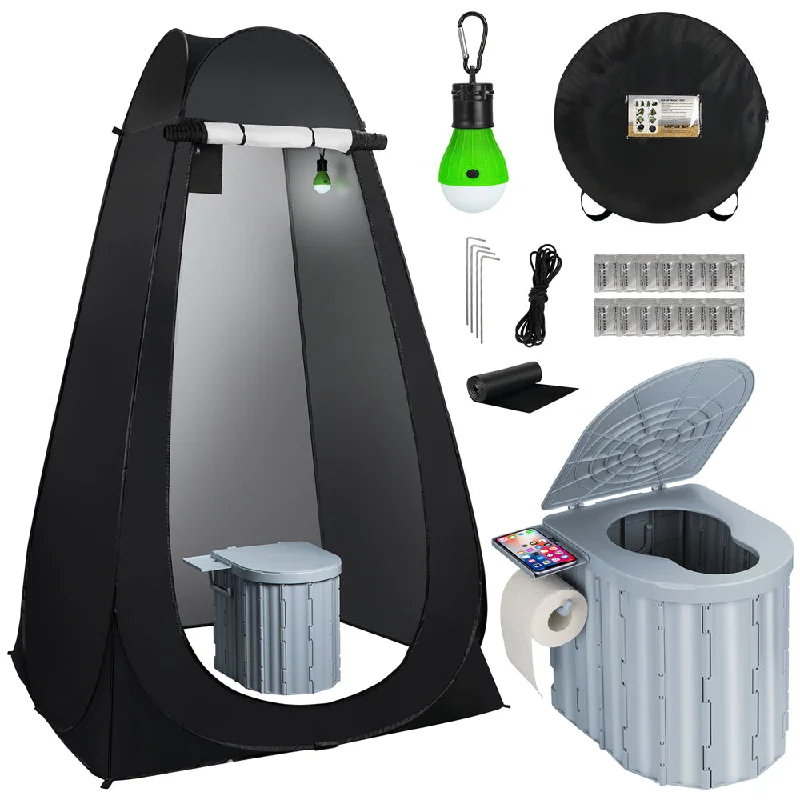 Black Tent With Gray Toilet