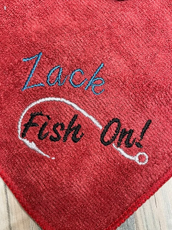 Personalized Fishing Towel/Fish On/Custom Embroidered Fishing Towel with Carabiner/Gift for Dad/Gift for Husband/Fisherman Gift